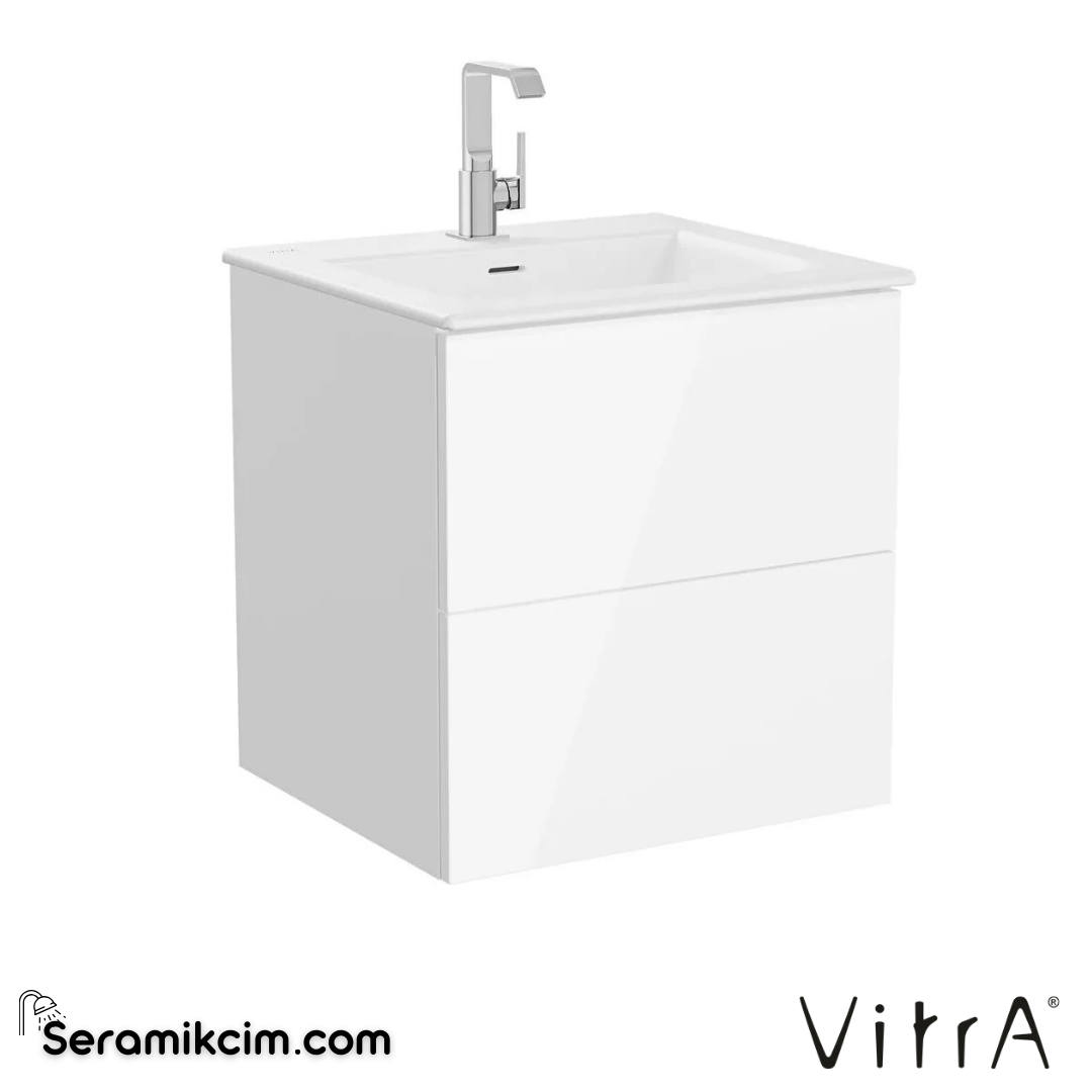 VitrA Metropole Pure Lavabo Dolabı 60 cm, iki çekmeceli etajerli lavabolu, parlak beyaz 67335 - 67335