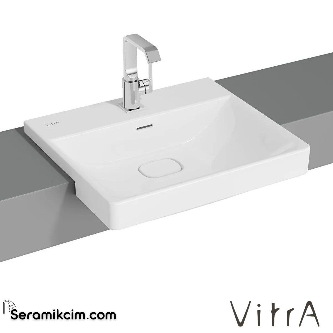 VitrA Metropole Yarım Tezgah Lavabo 55x47 cm Tek Armatür Delikli, Su Taşma Delikli, Beyaz - 7531B003-0001