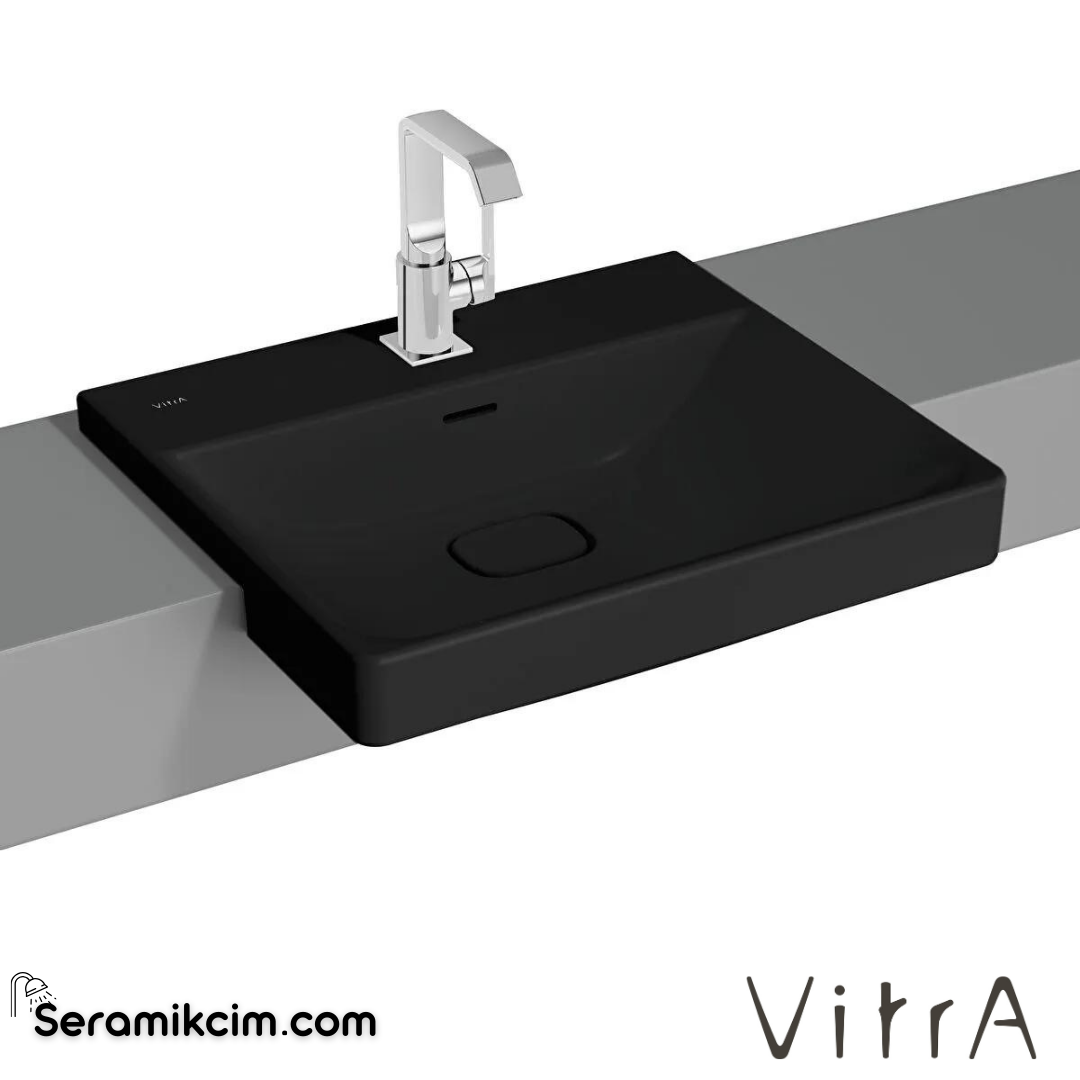 VitrA Metropole Yarım Tezgah Lavabo 55x47 cm Tek Armatür Delikli, Su Taşma Delikli, Mat Siyah - 7531B083-0001