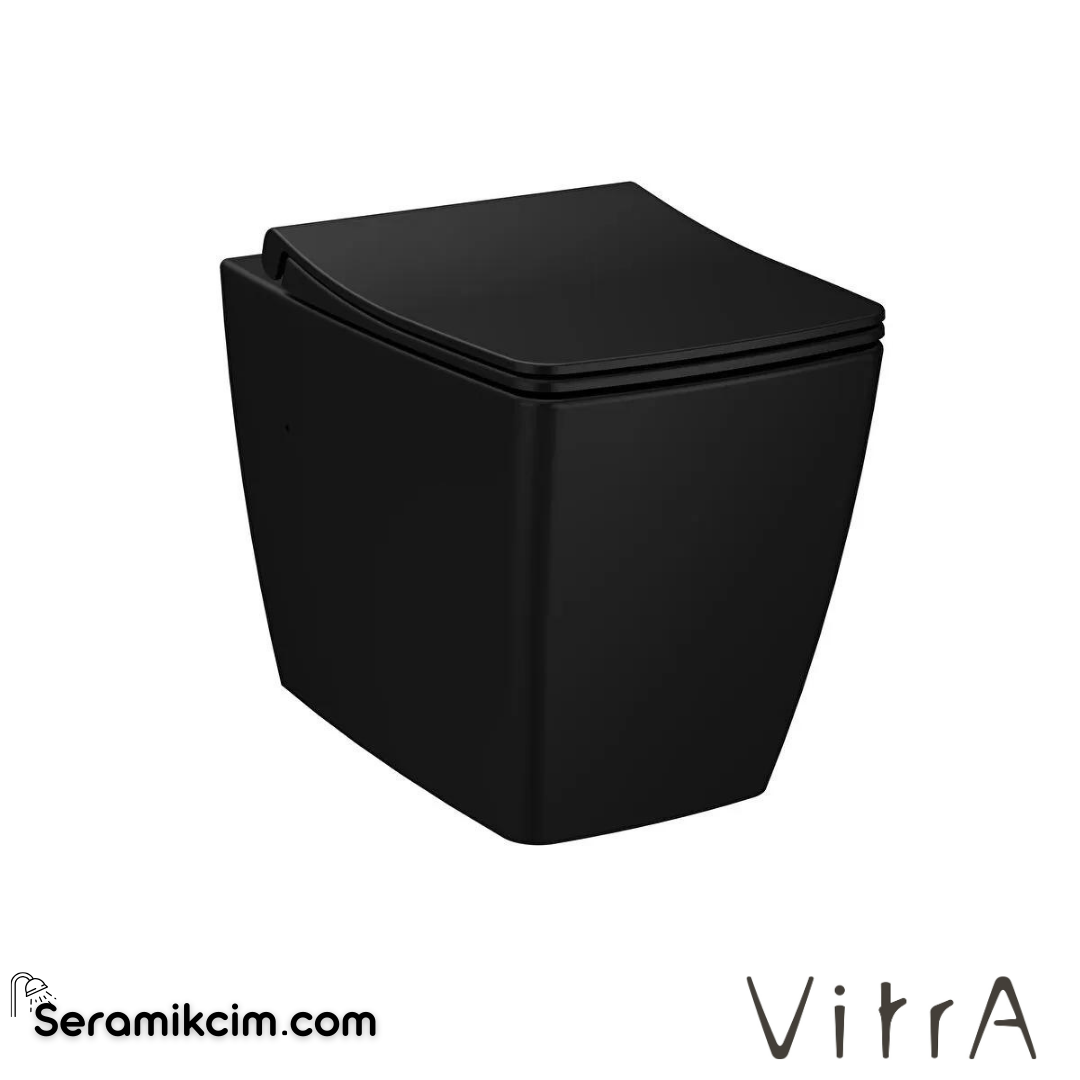 VitrA Metropole Yerden Klozet Rim-ex, Duvara Tam Dayalı, 54 cm Taharet Borulu, Taharet Borusu Girişi Sıva Altı Uygulamalı, Mat Siyah - 7670B083-0090