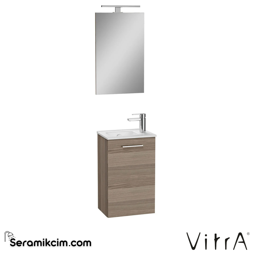 VitrA Mia Banyo Dolabı Seti 40 cm, kapaklı lavabo dolabı, aydınlatmalı düz ayna, cordoba 69581 - 69581