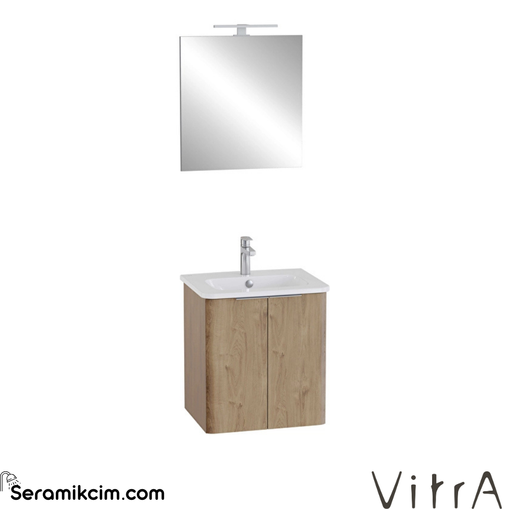 Vitra Mia Plus Round Banyo Dolabı Seti 60 Cm İki Kapaklı Lavabo Dolabı Aydınlatmalı Düz Ayna Altın Meşe 69815