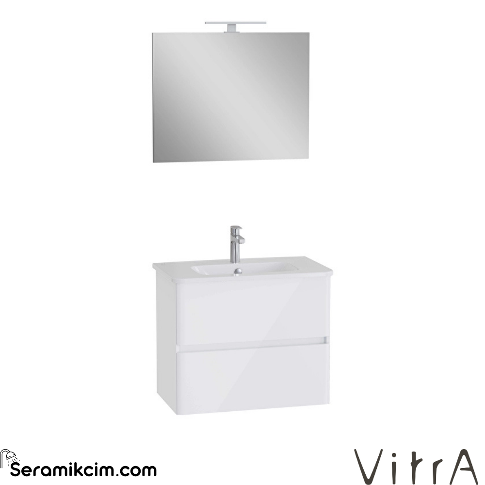 Vitra Mia Plus Round Banyo Dolabı Seti 80 Cm İki Çekmeceli Lavabo Dolabı Aydınlatmalı Düz Ayna Parlak Beyaz 69826
