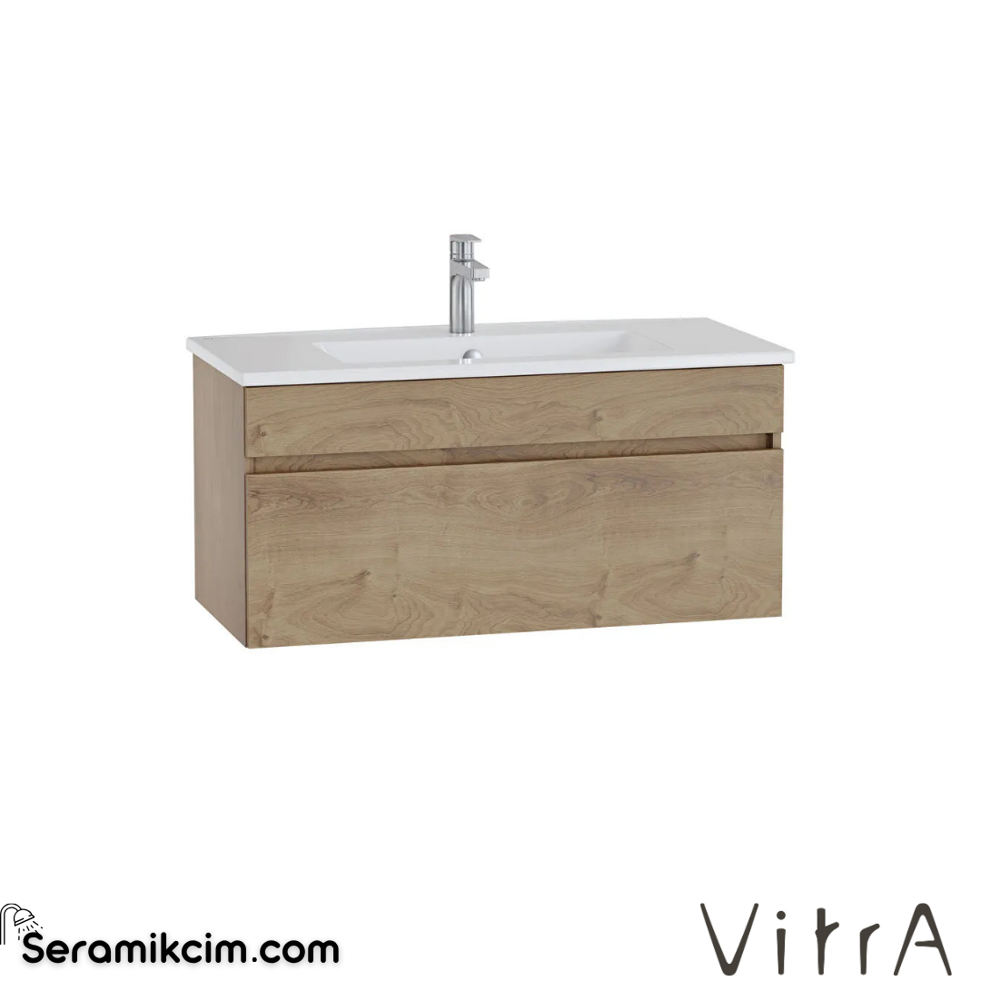 VitrA Mia Plus Square Lavabo Dolabı 100 cm bir çekmeceli altın meşe 69779