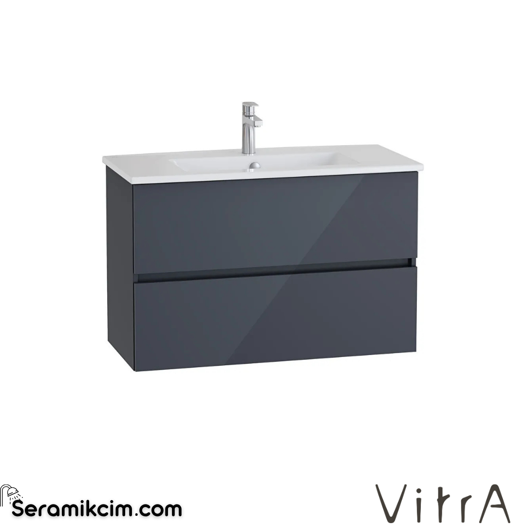 VitrA Mia Plus Square Lavabo Dolabı 100 cm iki çekmeceli parlak antrasit 69753