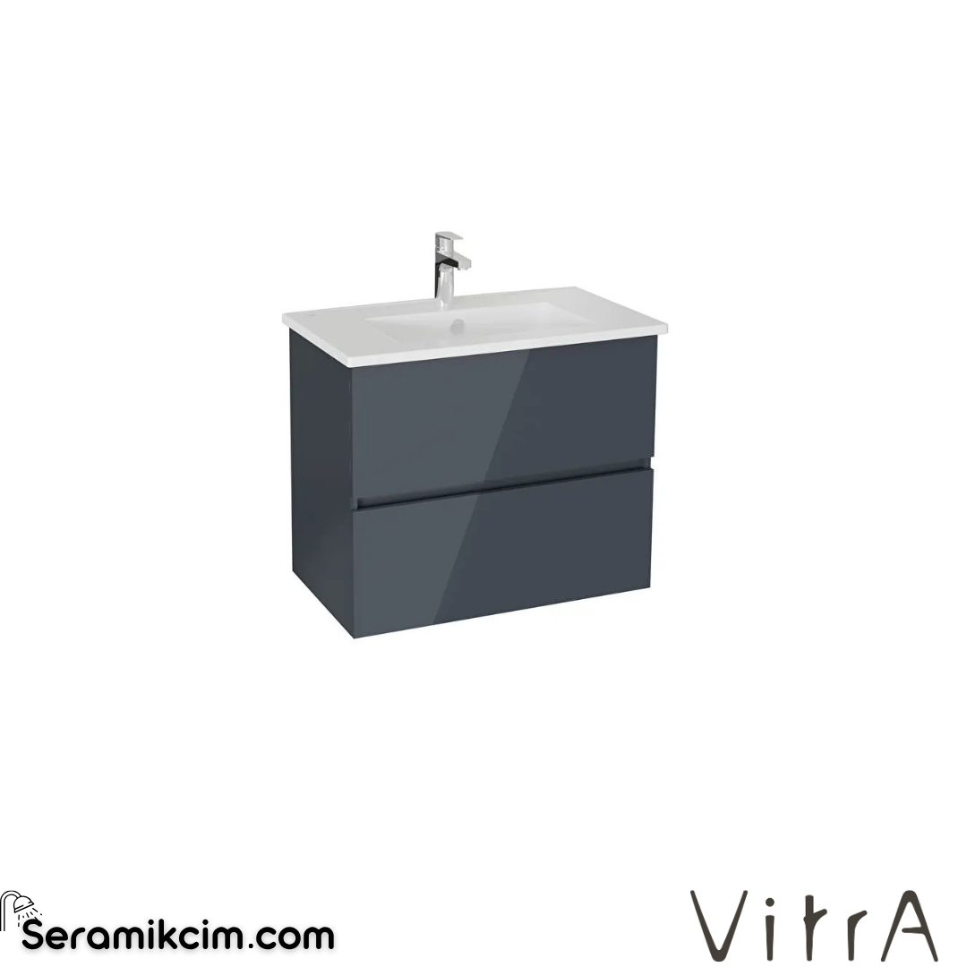 VitrA Mia Plus Square Lavabo Dolabı 80 cm iki çekmeceli parlak antrasit 69741