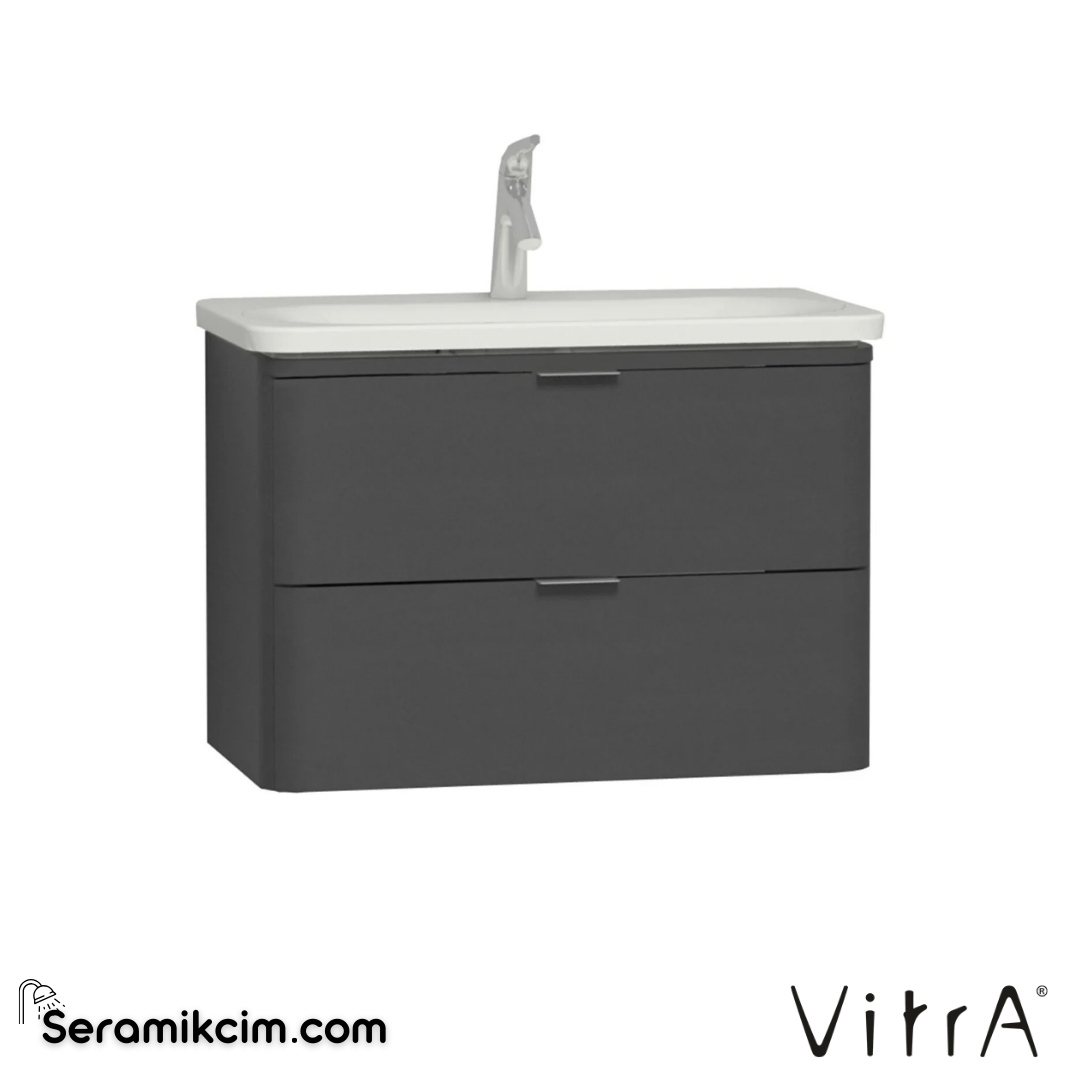 VitrA Nest Trendy Lavabo Dolabı 80 cm, iki çekmeceli parlak antrasit 56146 - 56146