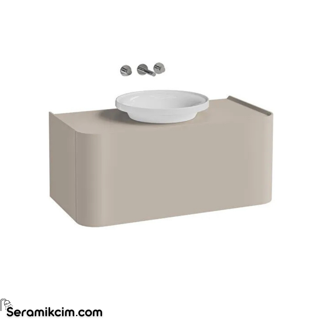 Vitra New Gala Lavabo Dolabı 100 Cm Bir Çekmeceli Çanak Lavabolu Ve Tezgahlı Mat Soft Bej 80384