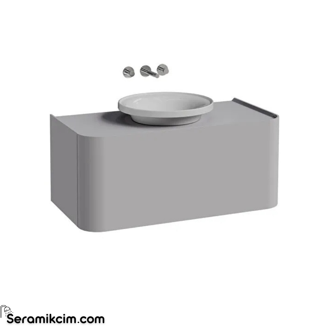 Vitra New Gala Lavabo Dolabı 100 Cm Bir Çekmeceli Çanak Lavabolu Ve Tezgahlı Mat Taş Gri 80385