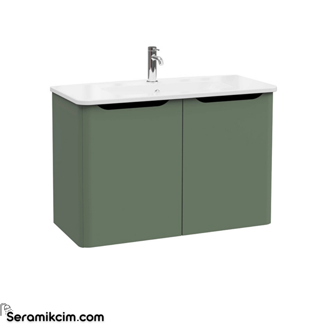 Vitra New Integra Round Lavabo Dolabı 100 Cm İki Kapaklı Mat Yeşil 69866