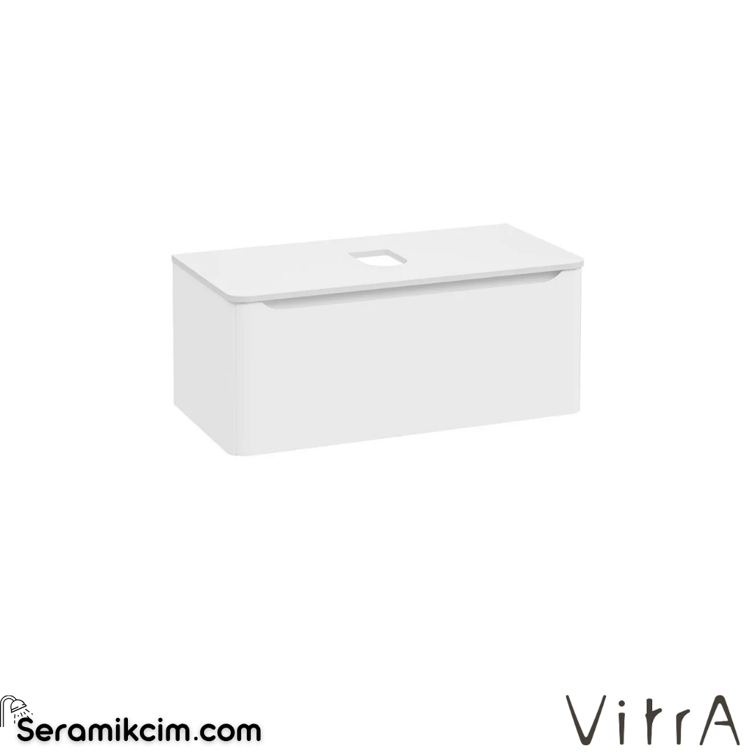 VitrA New Integra Round Lavabo Dolabı 100cm Tek Çekmeceli Çanak Lavabo Uyumlu Mat Beyaz Lavabosuz 70051