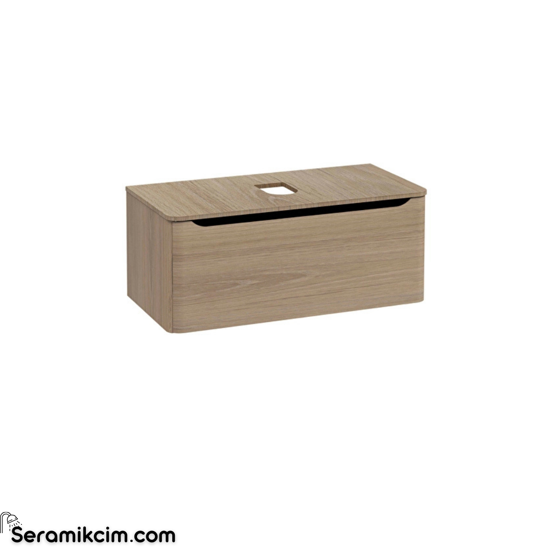 Vitra New Integra Round Lavabo Dolabı 100 Cm Bir Çekmeceli Çanak Lavabo Uyumlu Altın Meşe Lavabosuz 70053