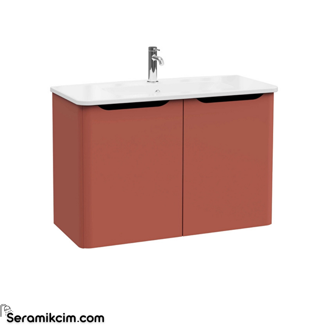 Vitra New Integra Round Lavabo Dolabı 100 Cm İki Kapaklı Mat Kırmızı 69865
