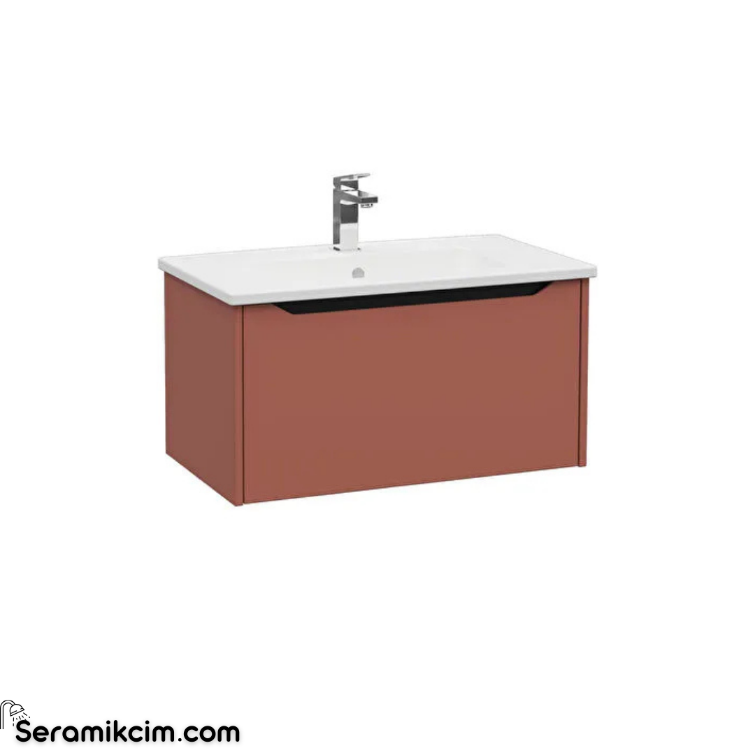 Vitra New Integra Square Lavabo Dolabı 80 Cm Bir Çekmeceli Mat Kırmızı 80142