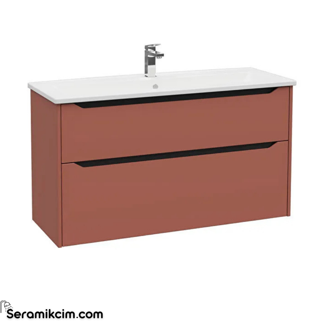 Vitra New Integra Square Lavabo Dolabı 120 Cm İki Çekmeceli Mat Kırmızı 80232