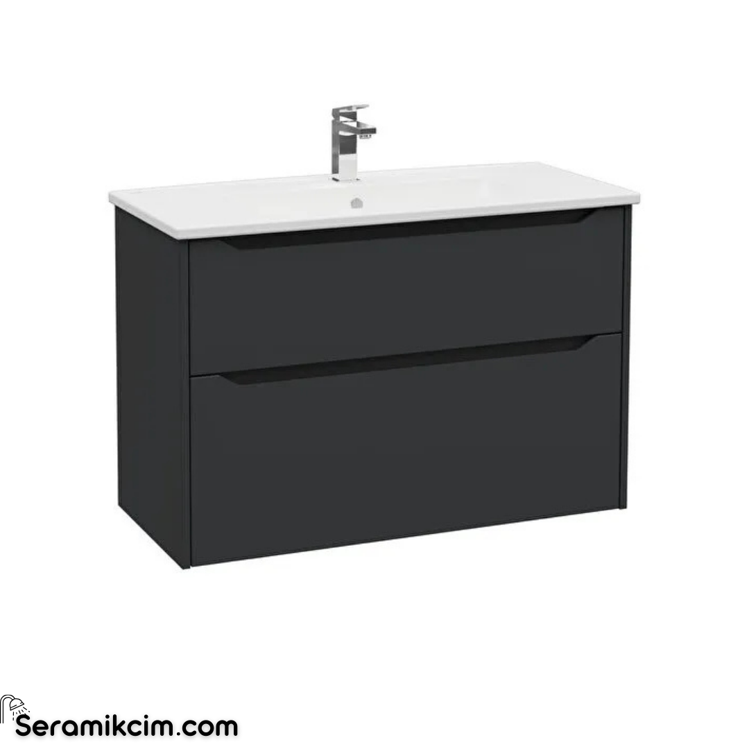 Vitra New Integra Square Lavabo Dolabı 100 Cm İki Çekmeceli Mat Grafit 80221