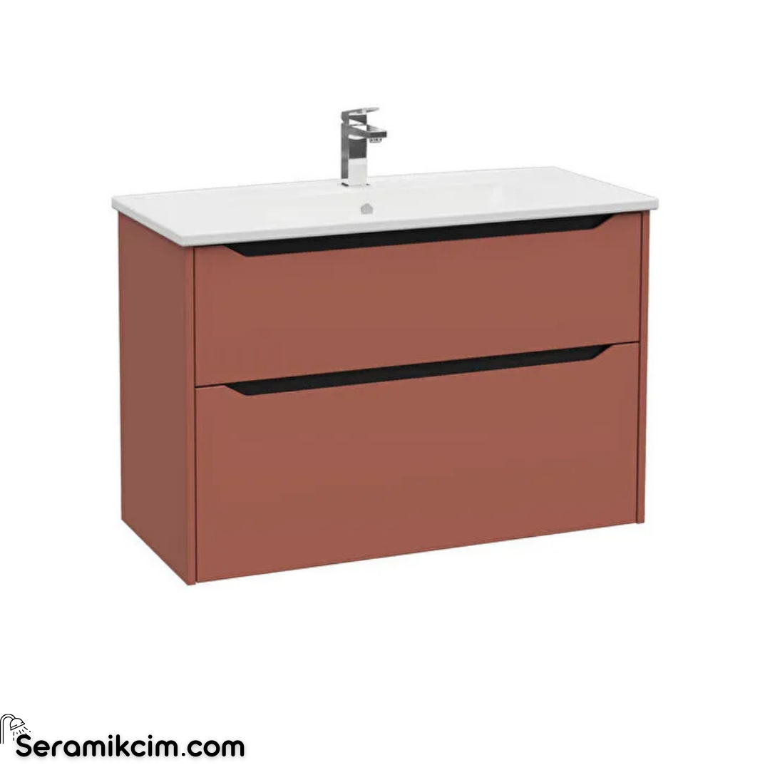 Vitra New Integra Square Lavabo Dolabı 100 Cm İki Çekmeceli Mat Kırmızı 80223