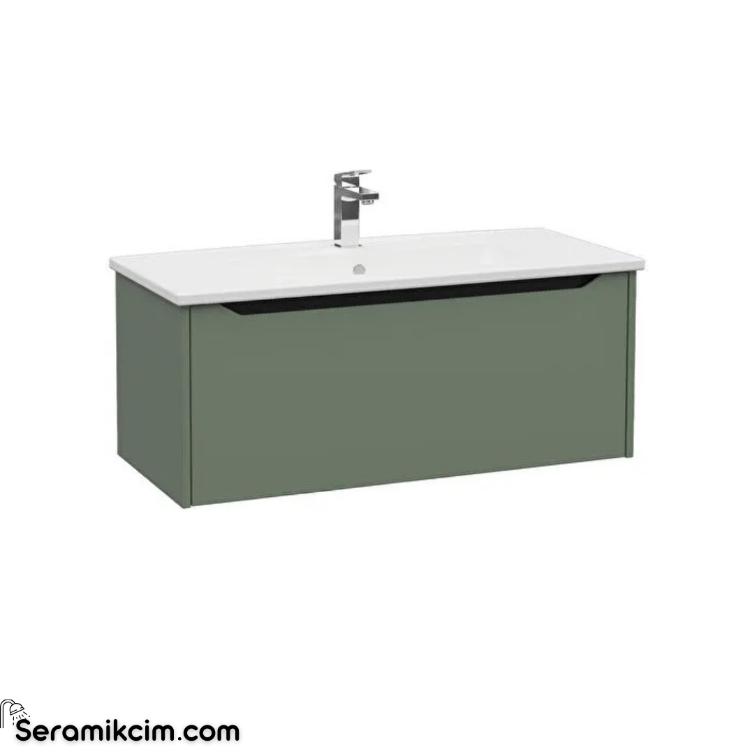 Vitra New Integra Square Lavabo Dolabı 100 Cm Bir Çekmeceli Mat Yeşil 80152
