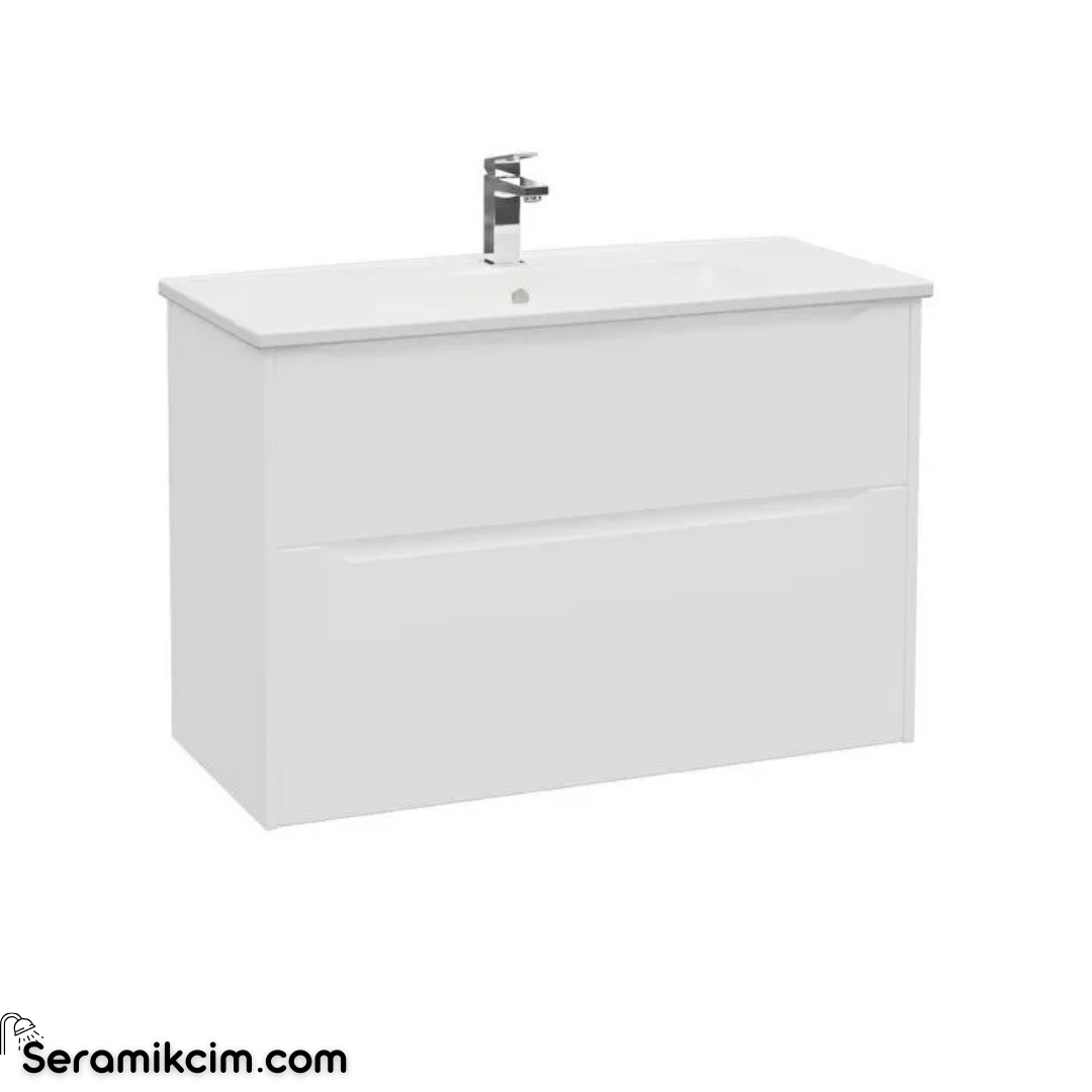 Vitra New Integra Square Lavabo Dolabı 100 Cm İki Çekmeceli Mat Beyaz 80220