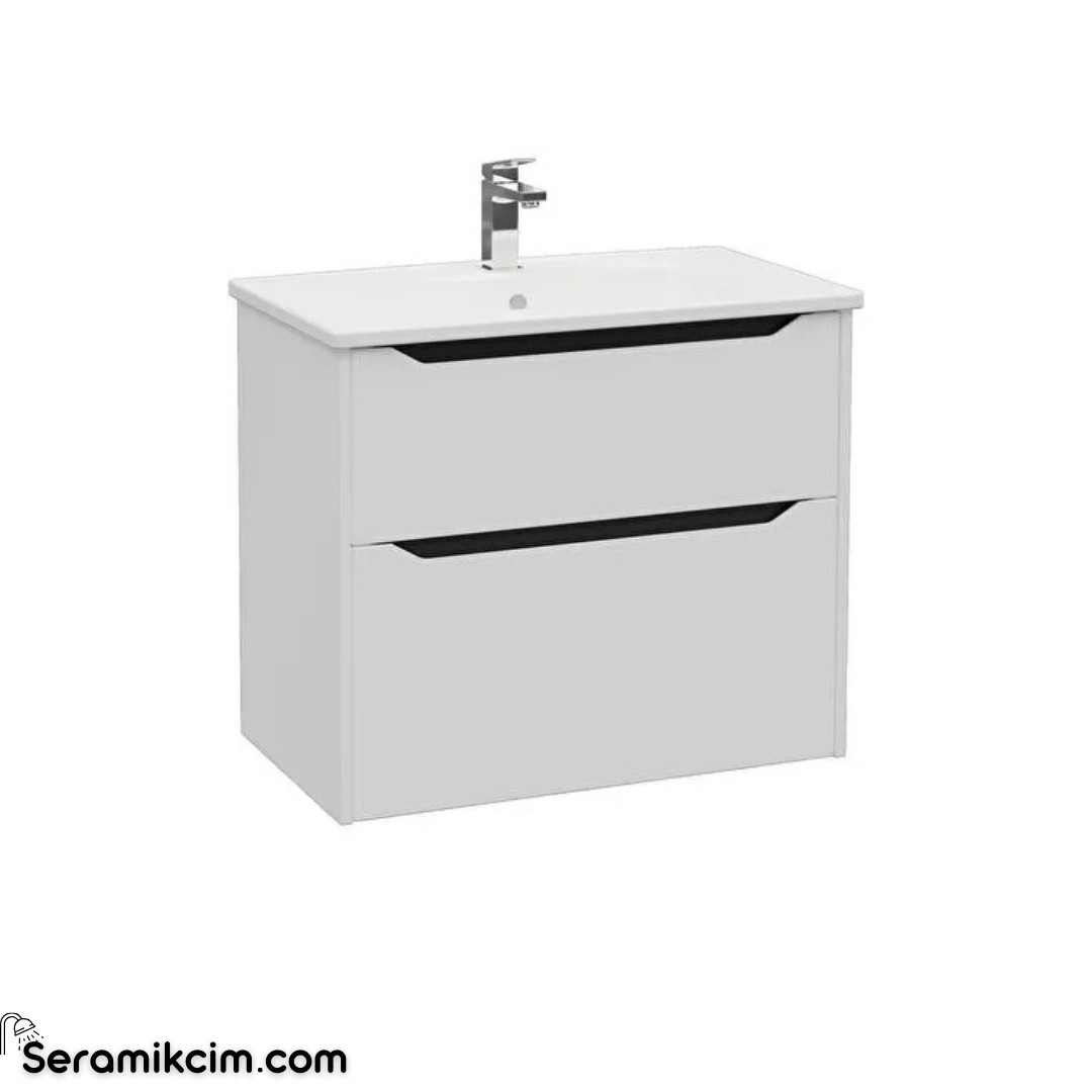 Vitra New Integra Square Lavabo Dolabı 80 Cm İki Çekmeceli Mat Açık Gri 80216