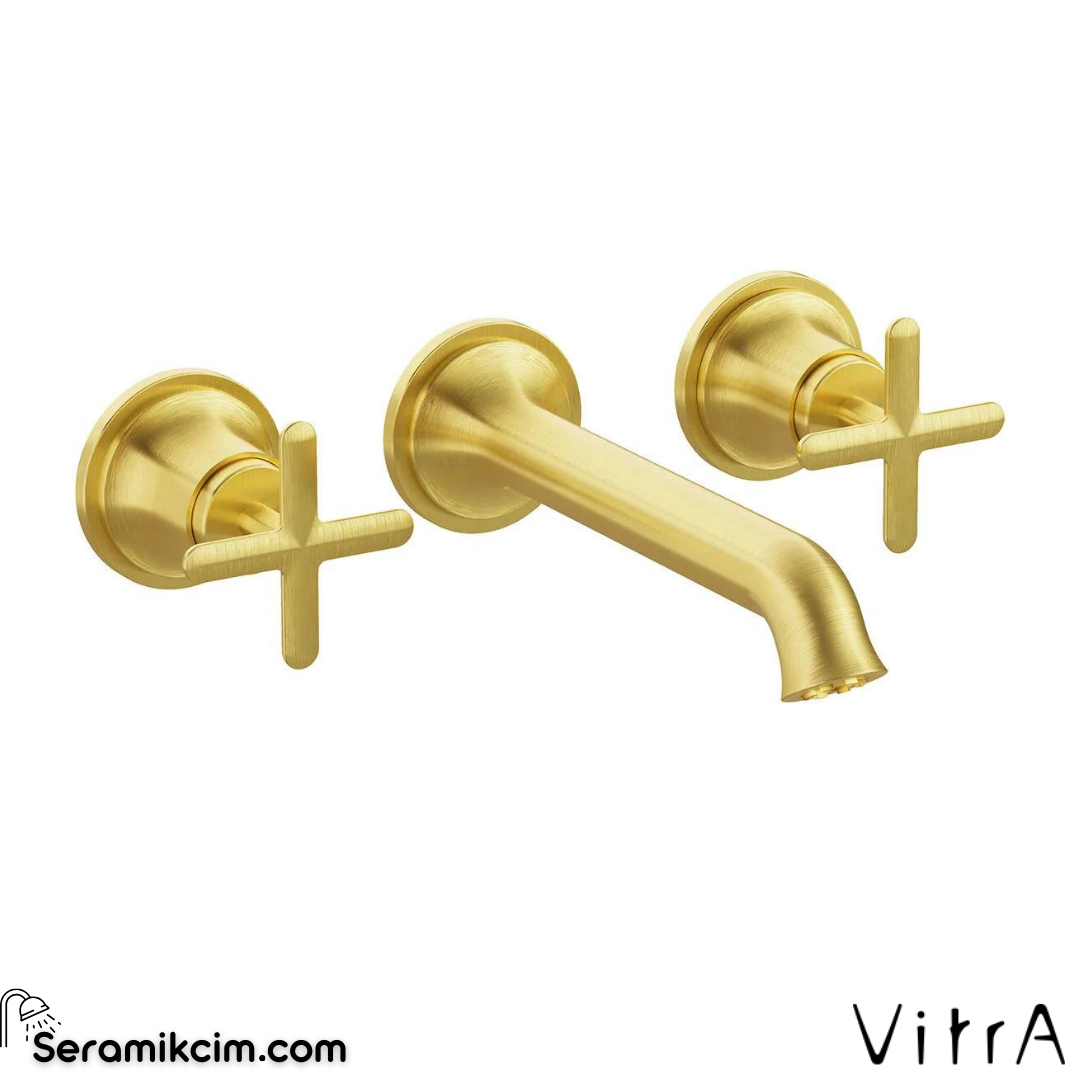 Vitra Origin Classic Ankastre Lavabo Bataryası (3 Delikli Lavabolar İçin) (Sıva Üstü Grubu), Fırçalı Altın