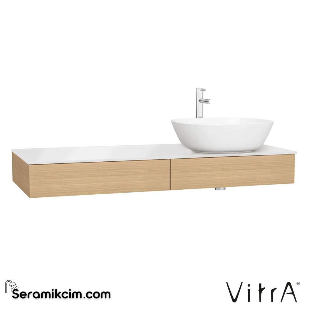 VitrA Origin Tezgah 120 cm, iki çekmeceli sağ sifon delikli, açık meşe 65684 - 65684