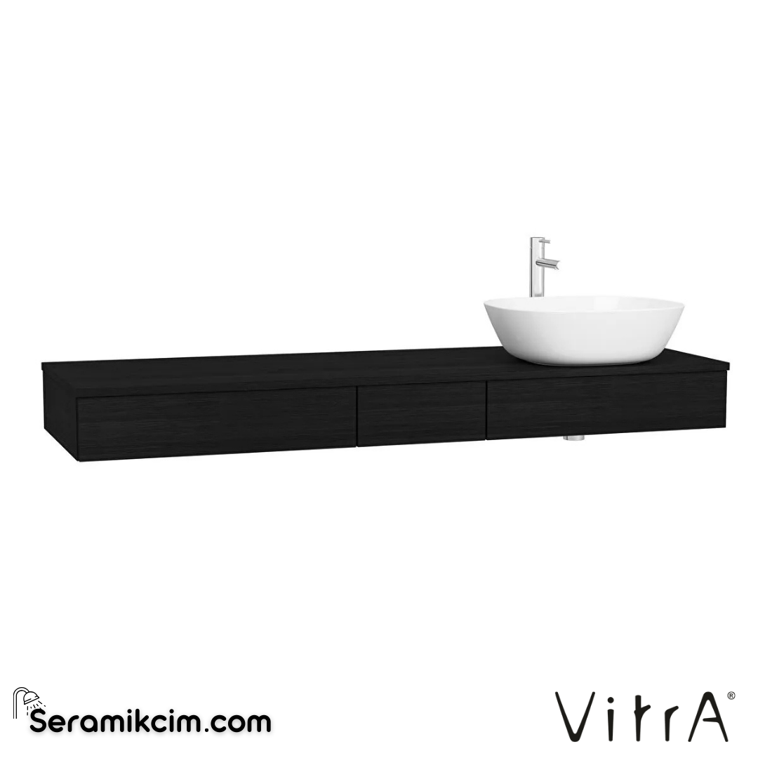 VitrA Origin Tezgah 150 cm, üç çekmeceli sağ sifon delikli, hareli siyah meşe 65692 - 65692