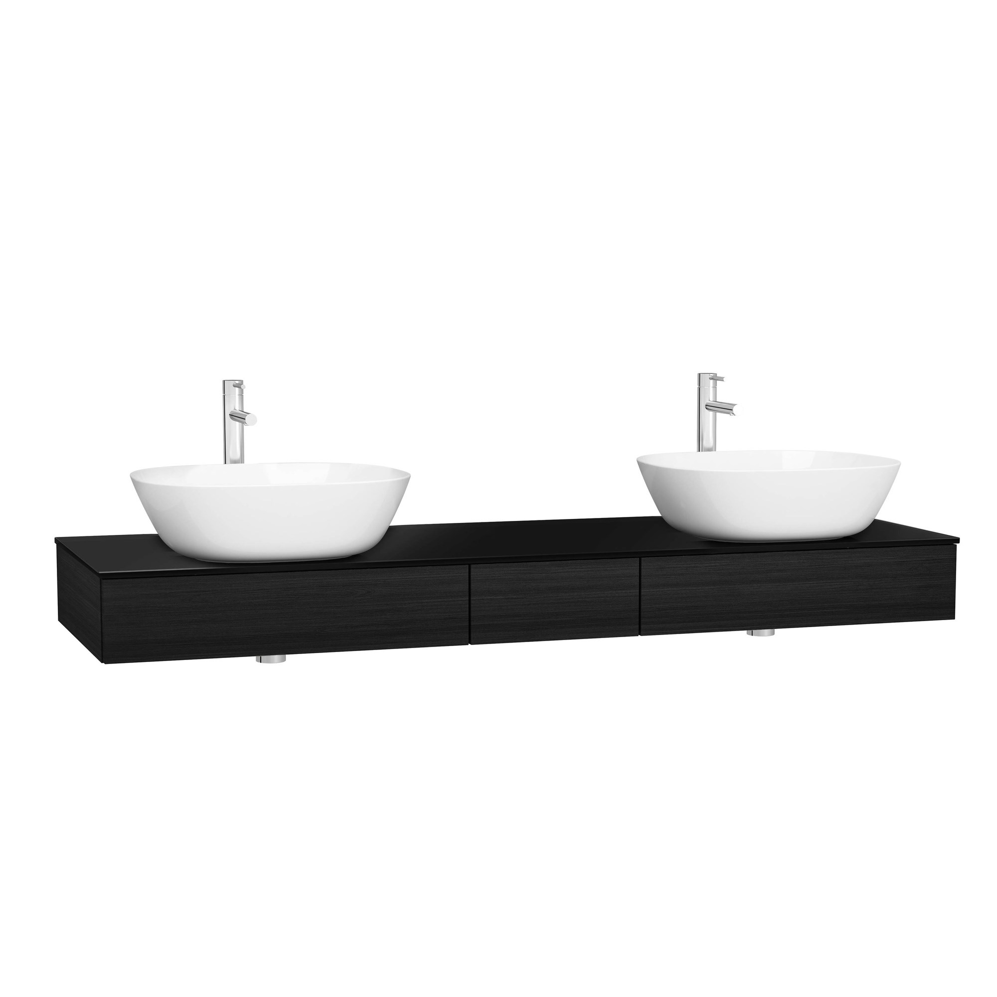 Vitra Origin Tezgah 150 cm Üç Çekmeceli Çift Sifon Delikli Hareli Siyah Meşe 65695