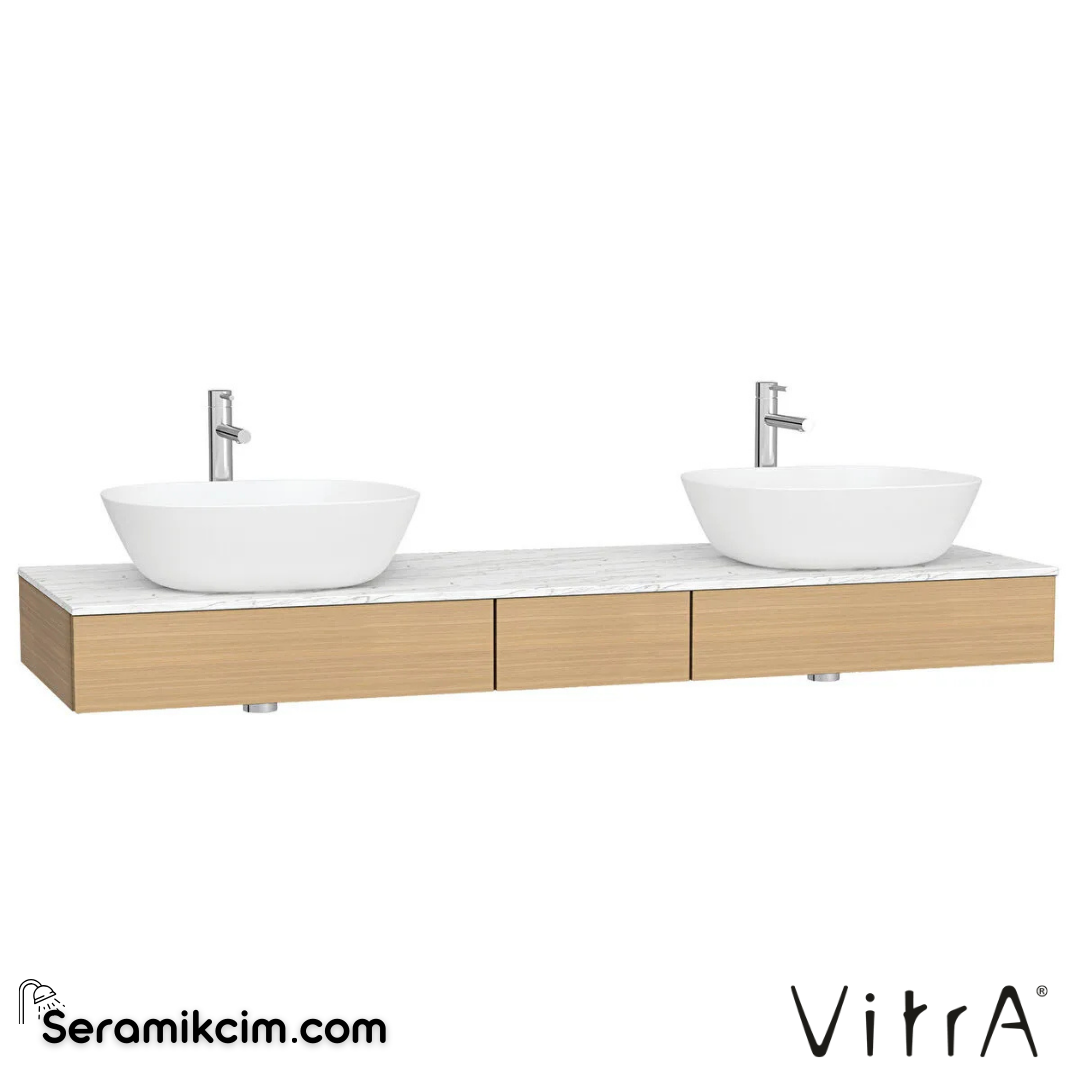 VitrA Origin Tezgah 150 cm, üç çekmeceli çift sifon delikli, açık meşe 65697 - 65697