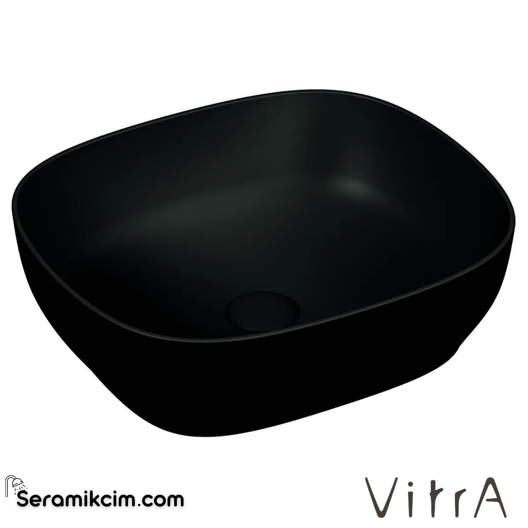 VitrA Outline Çanak Lavabo Dikdörtgen, 45x41 cm Armatür Deliksiz, Su Taşma Deliksiz, Clean, Mat Siyah - 5994B483-0016
