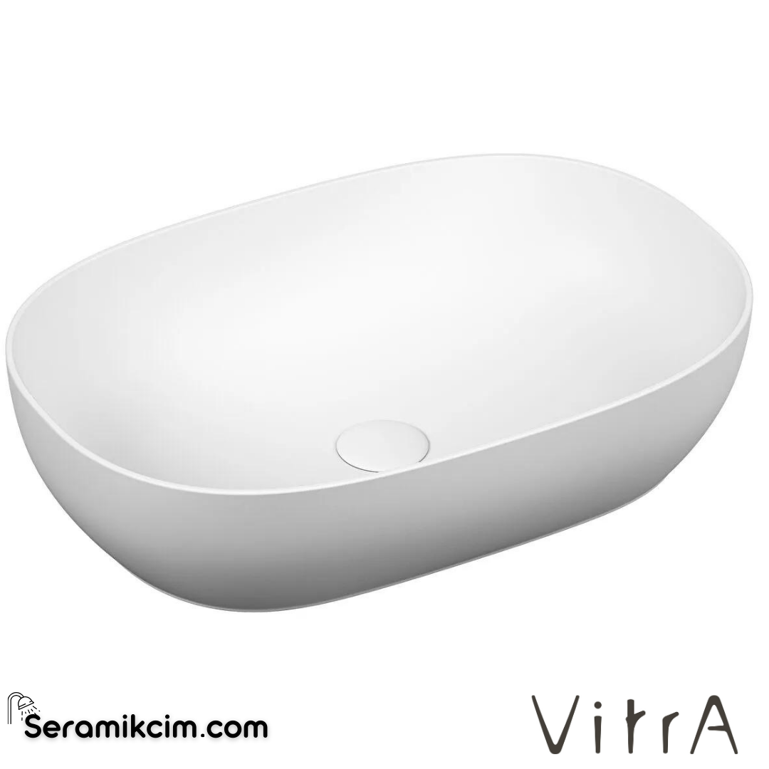 VitrA Outline Çanak Lavabo Oval, 60x40 cm Armatür Deliksiz, Su Taşma Deliksiz, Clean, Mat Beyaz - 5995B401-0016
