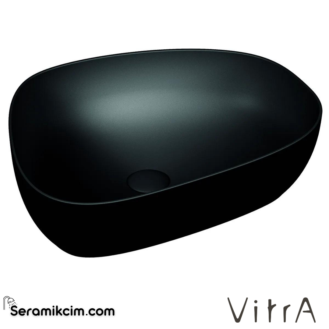 VitrA Outline Çanak Lavabo Tv Şekilli, 55x43 cm Armatür Deliksiz, Su Taşma Deliksiz, Clean, Mat Siyah - 5991B483-0016