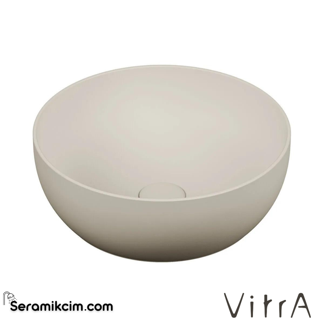 VitrA Outline Çanak Lavabo Yuvarlak, 40x40 cm Armatür Deliksiz, Su Taşma Deliksiz, Clean, Mat Bej - 5992B420-0016