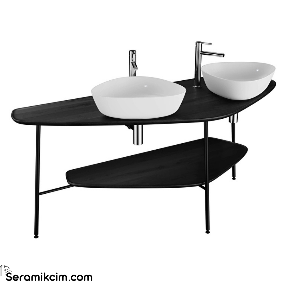 Vitra Plural Ahşap Tezgah 160 Cm İki Armatür Delikli, Siyah Meşe 65851
