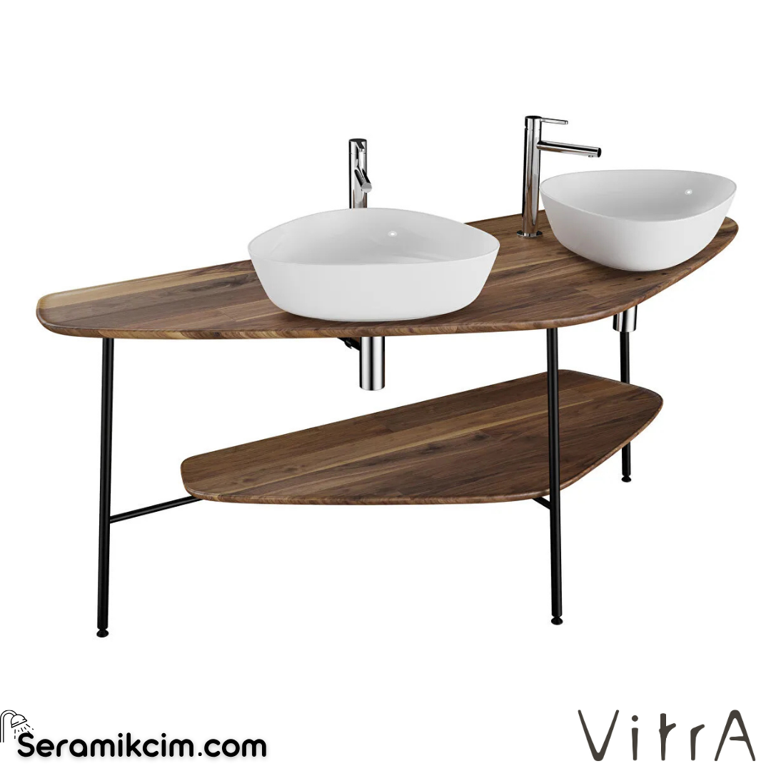 VitrA Plural Ahşap Tezgah 160 cm iki armatür delikli, koyu meşe 64043