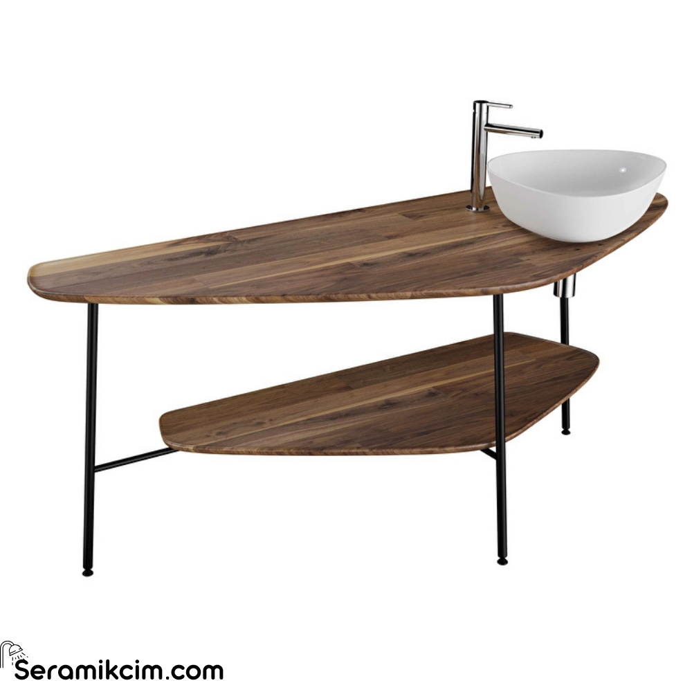 Vitra Plural Ahşap Tezgah 160 Cm Sağ Armatür Delikli, Koyu Meşe 64041
