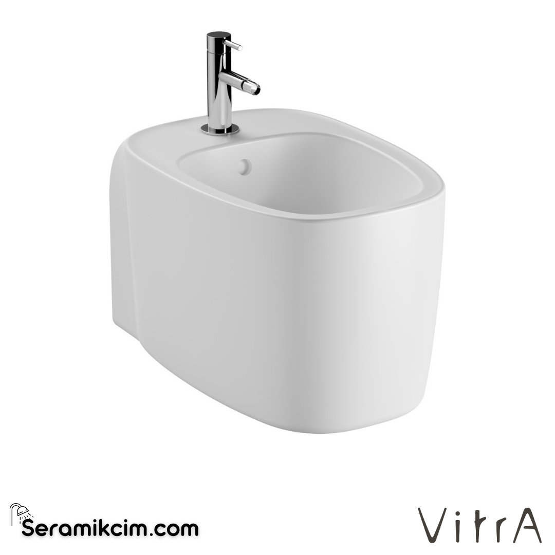 VitrA Plural Asma Bide Gizli Montajlı, 55 cm Tek Armatür Delikli, Su Taşma Delikli, Yanlardan Deliksiz, Clean, Mat Beyaz - 7831B401-0288