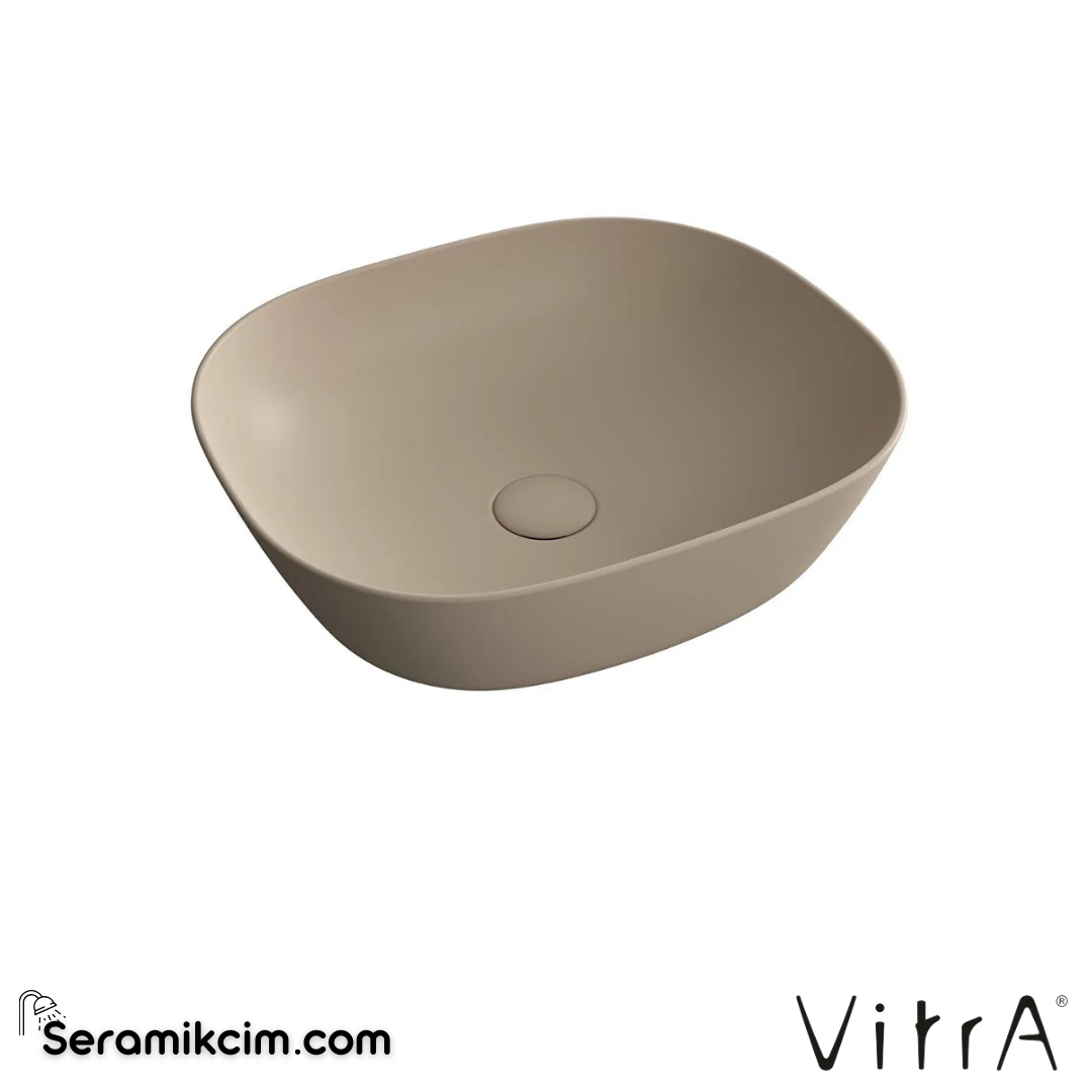 VitrA Plural Çanak Lavabo Oval, Kompakt, 45x38 cm Armatür Deliksiz, Su Taşma Deliksiz, Clean, Mat Kil Beji - 7810B474-0016