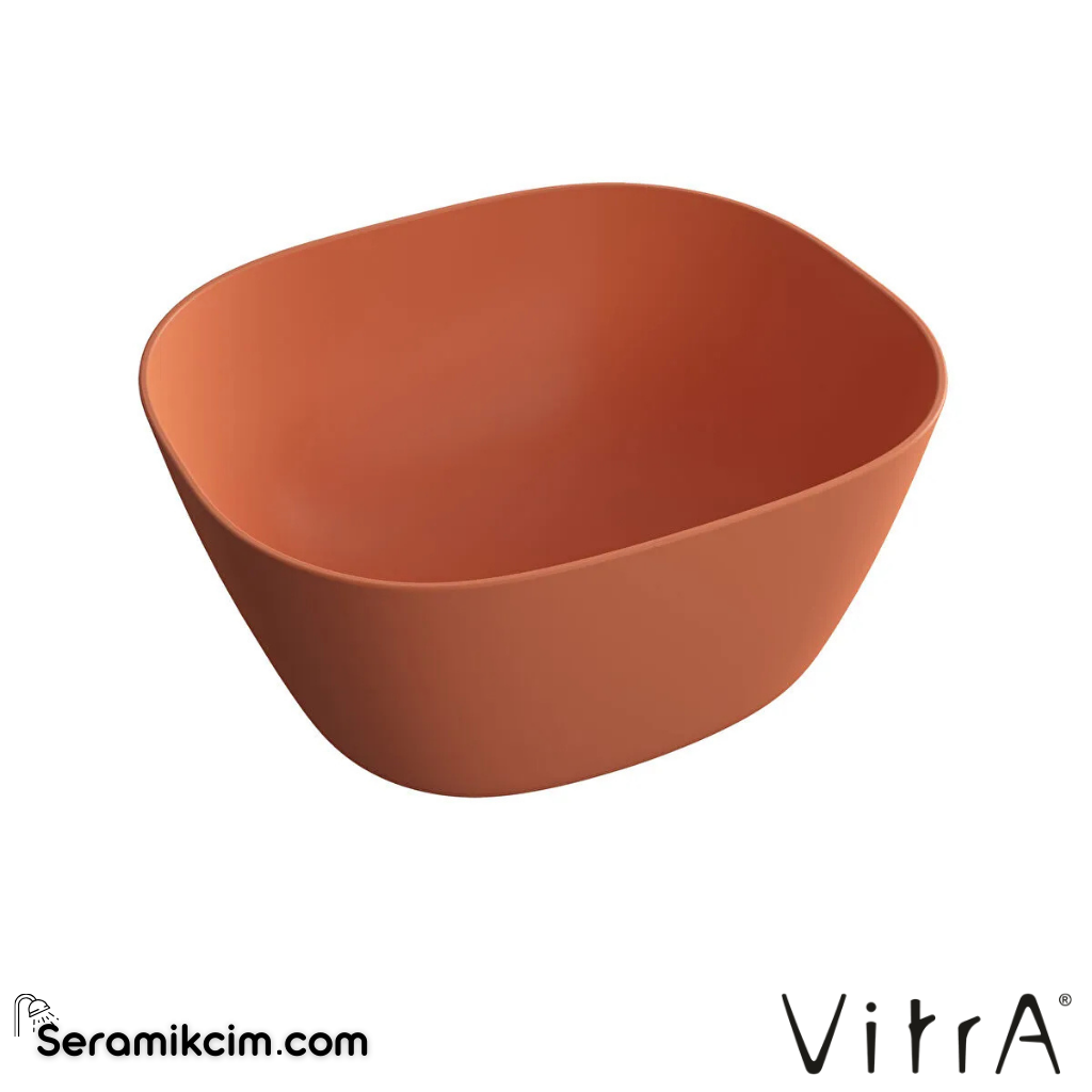 VitrA Plural Çanak Lavabo Oval, Kompakt, 45x38 cm Armatür Deliksiz, Su Taşma Deliksiz, Clean, Mat Terra Rosa - 7811B477-0016