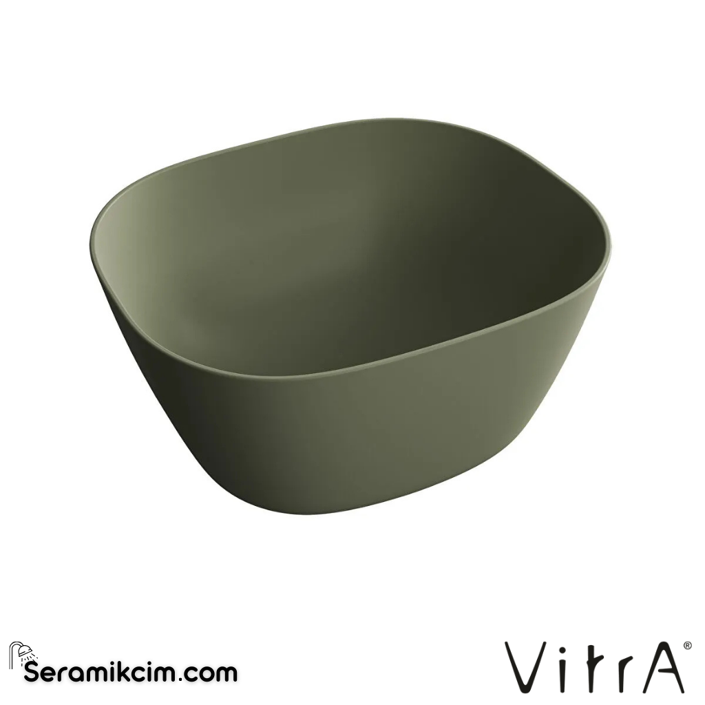 VitrA Plural Çanak Lavabo Oval, Kompakt, 45x38 cm Armatür Deliksiz, Su Taşma Deliksiz, Clean, Mat Yosun Yeşili - 7811B475-0016