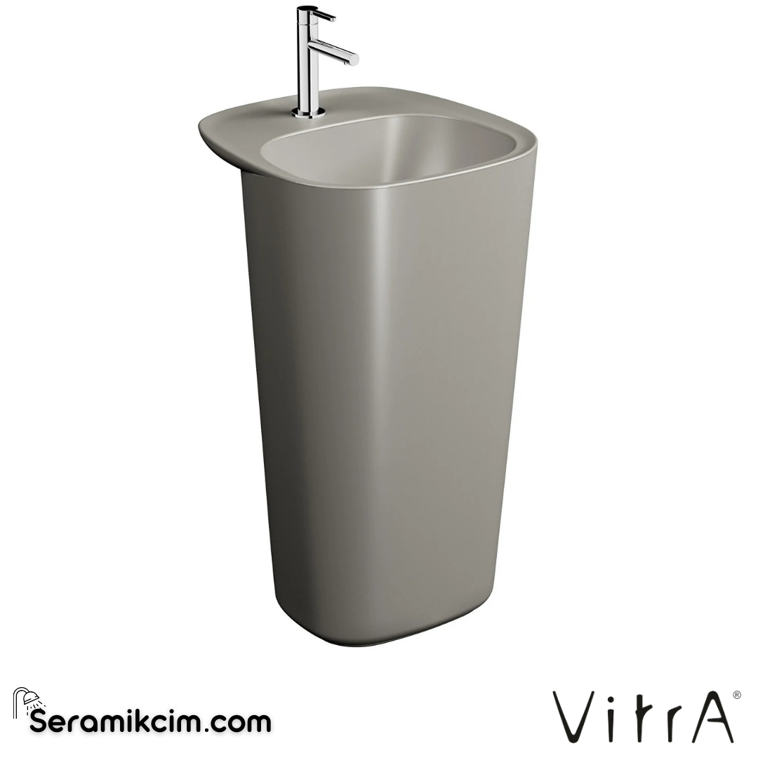 VitrA Plural Monoblok Lavabo Kompakt, 50x53 cm Tek Armatür Delikli, Su Taşma Delikli, Clean, Mat Bej - 7814B420-0001