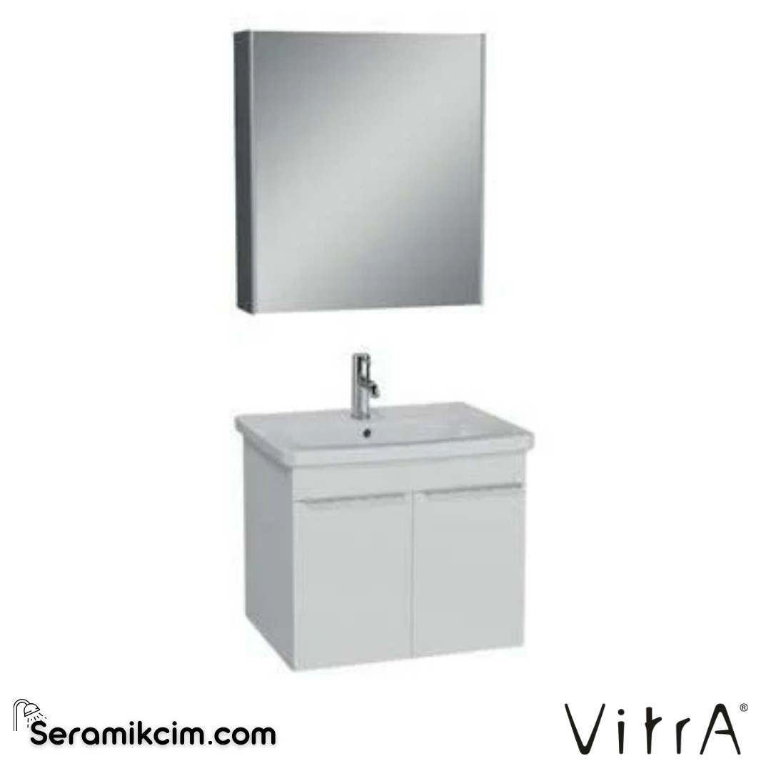 VitrA Quadrum Banyo Dolabı Seti 65 cm, kapaklı lavabo dolabı, dolaplı ayna, parlak beyaz 67097 - 67097