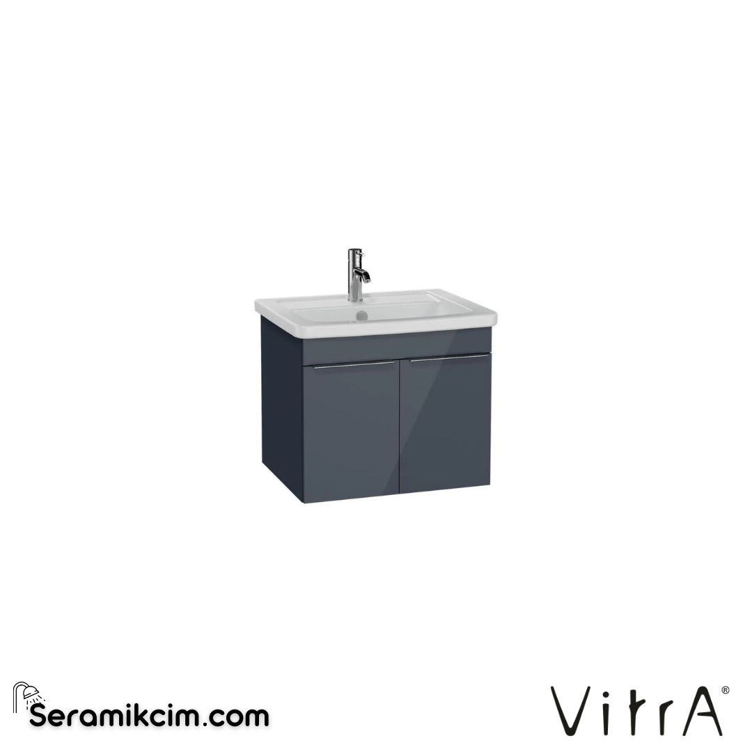 VitrA Quadrum Lavabo Dolabı 65 cm, kapaklı parlak antrasit 66164 - 66164