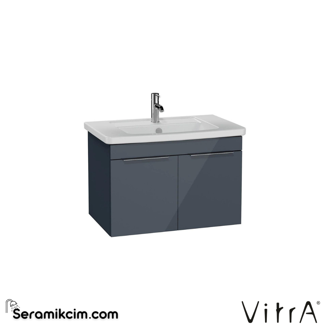 VitrA Quadrum Lavabo Dolabı 80 cm, kapaklı parlak antrasit 66165 - 66165