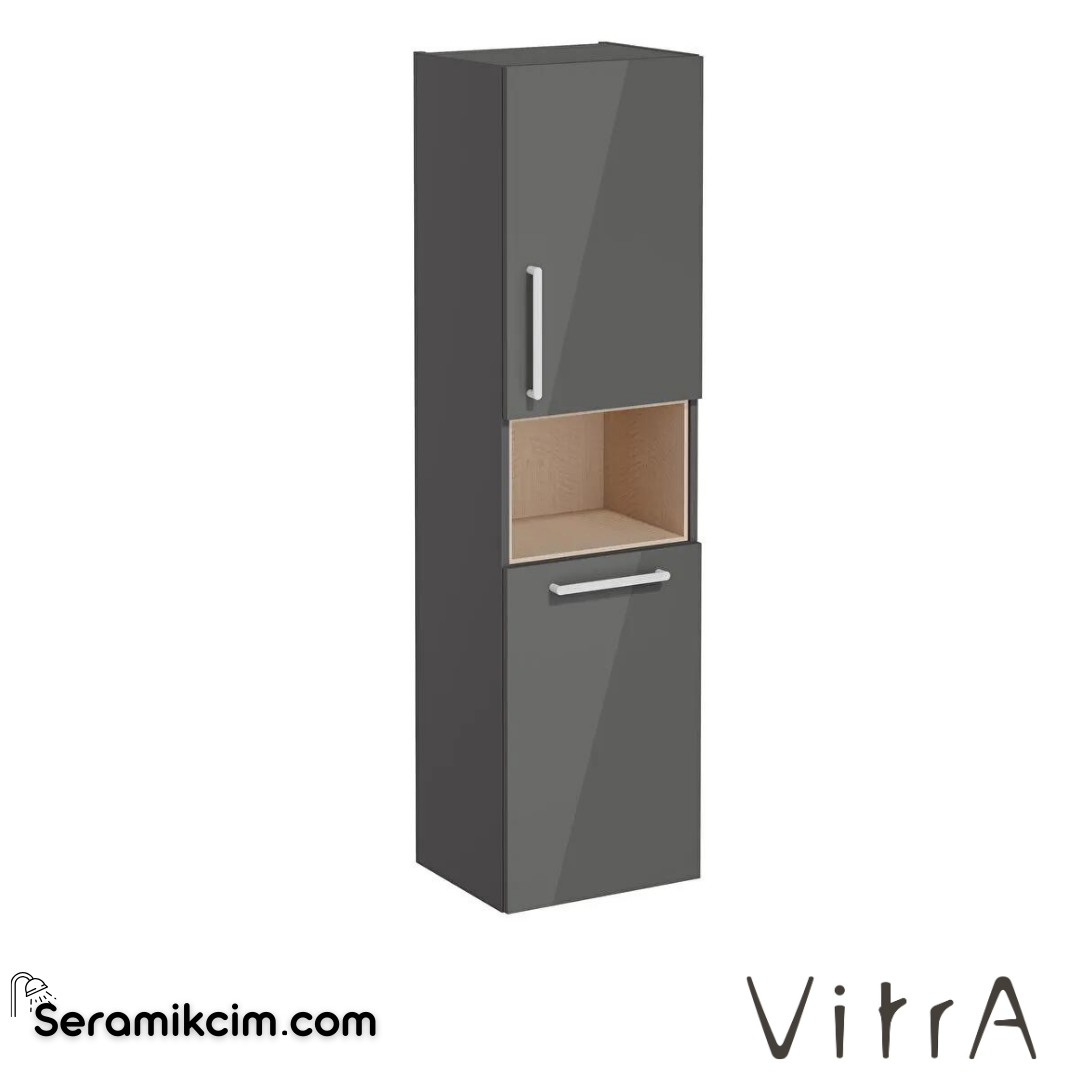Vitra Root Boy Dolabı, 40 Cm, Kısa, Çamaşır Sepetli, Parlak Antrasit, Sağ - 66230