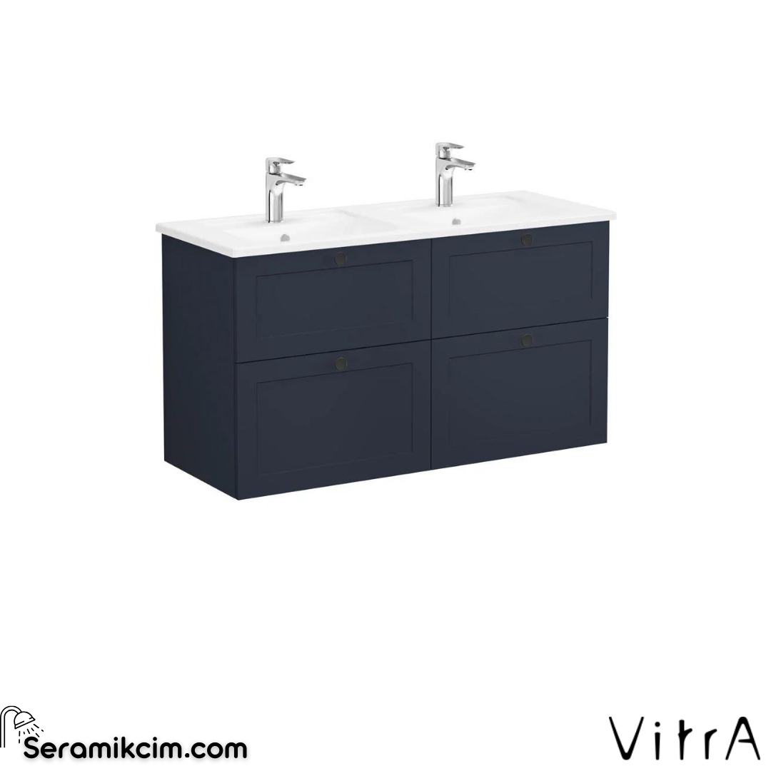 Vitra Root Classic Lavabo Dolabı, Dört Çekmeceli, 120 Cm, Mat Lacivert, Köşeli Lavabolu
