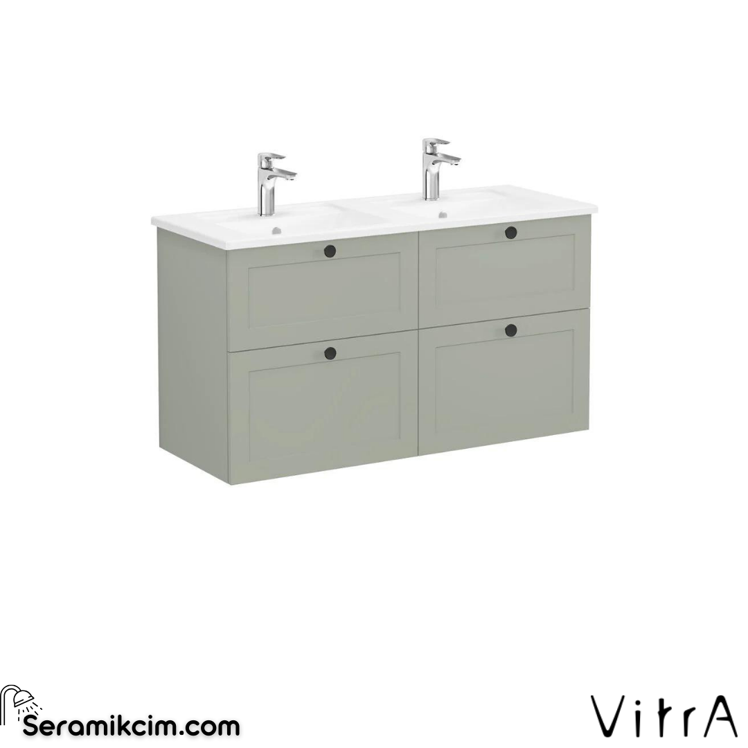 Vitra Root Classic Lavabo Dolabı, Dört Çekmeceli, 120 Cm, Mat Retro Yeşil, Köşeli Lavabolu