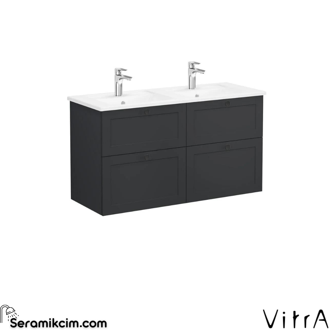Vitra Root Classic Lavabo Dolabı, Dört Çekmeceli, 120 Cm, Mat Grafit, Köşeli Lavabolu