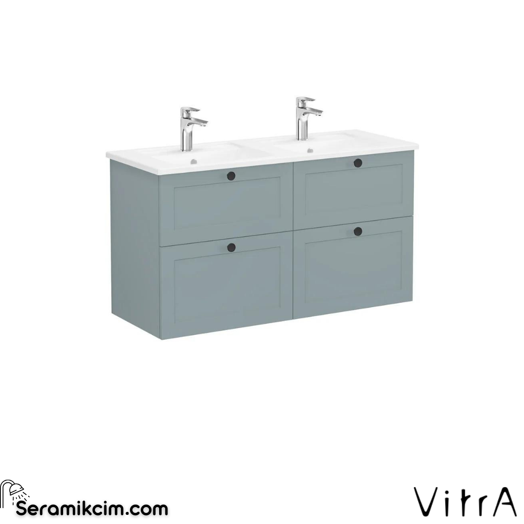 Vitra Root Classic Lavabo Dolabı, Dört Çekmeceli, 120 Cm, Mat Fiyord Yeşili, Köşeli Lavabolu