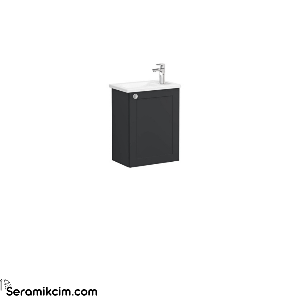 Vitra Root Classic Lavabo Dolabı, Kapaklı, 45 Cm, Kompakt, Sağdan Armatür Delikli, Mat Lacivert, Köşeli Lavabolu, Sağ